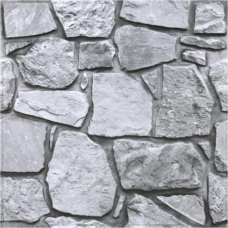 COMSTICKC 3D Faux Stone Wall Panel Peel and Stick Wall Tiles, 10 Pcs of 12"X12", Ultra-Light Thin PVC Rock Adhesive Fake Stone Paneling Backsplash Interior Decor (Gray Rock-2) - Image 1